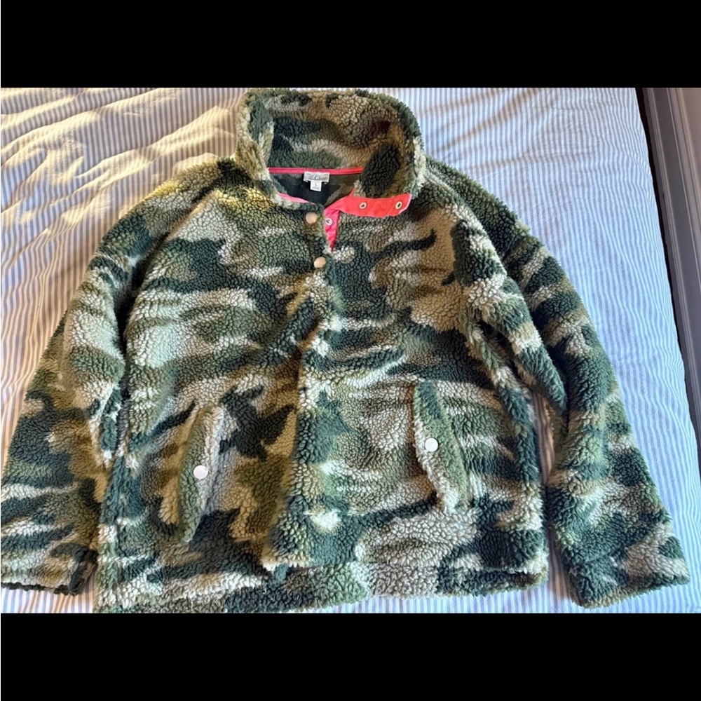 J. Crew Camouflage Fleece with Pink Trim